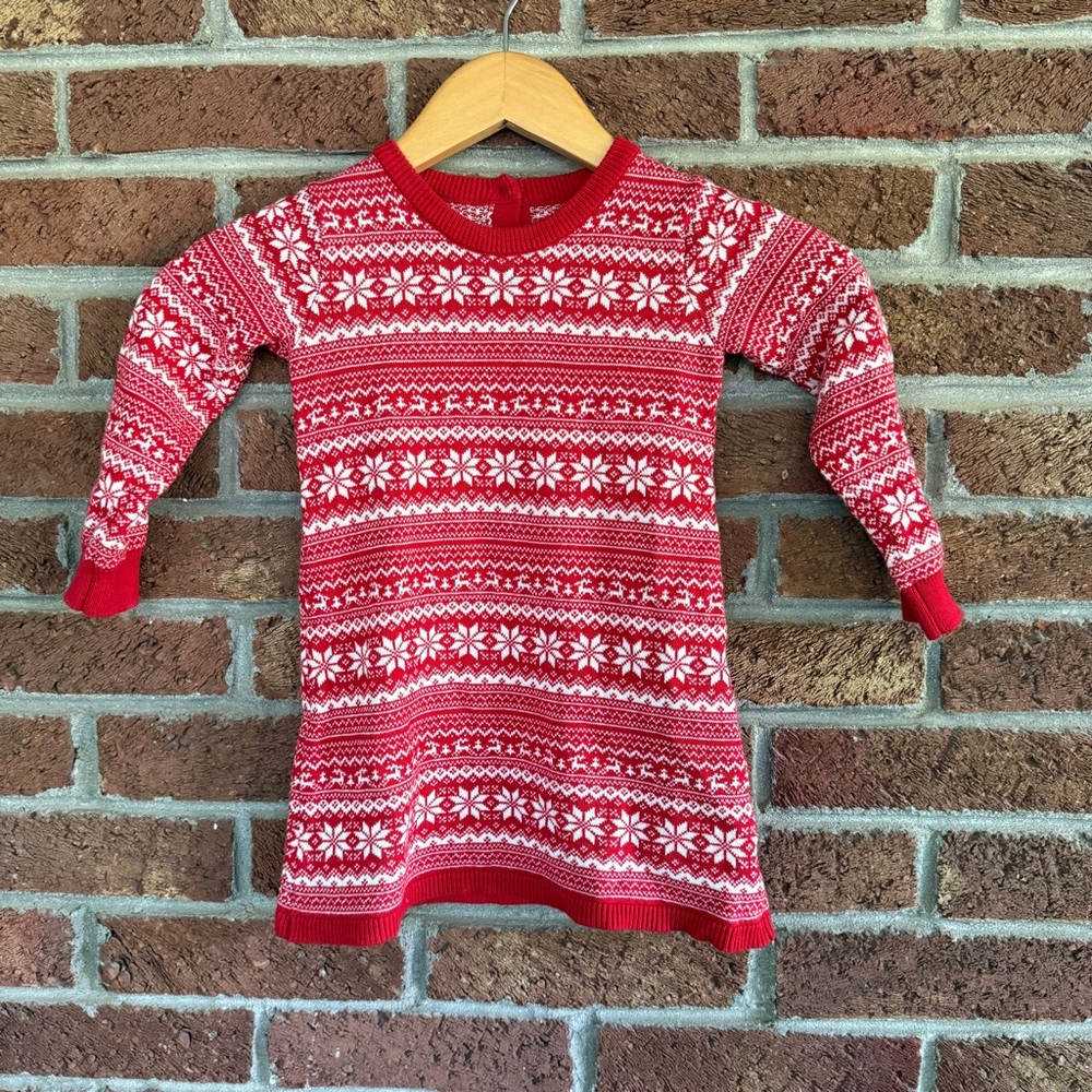 dunnes stores fair aisle red white top / dress.  girls.  2-3 years.